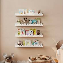 白色波浪形可爱木制浮动搁板 - 壁挂式家居装饰，易于安装，非常适合客厅、卧室、浴室、厨房和书房 - 展示照片、植物、书籍等，多功能搁板 | 独特的搁架设计 | 易于安装的木质装饰、浮动搁板、婴儿储物架、育儿室/儿童卧室装饰