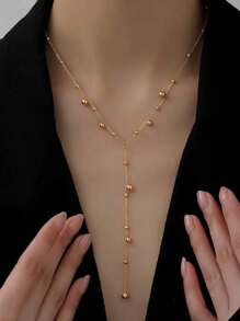 1 pieza Collar de acero inoxidable con baño de oro de 18K y borla larga con perlas, collar elegante para mujer