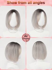 XYUNMI Ombre Platinum Bob Wig Middle Parted Bangs 12 Inch Short Lightweight Breathable Women's Heat Resistant Synthetic Wig For Daily Wear Party Date Elegant Fashion Simple Costume Wig Cosplay Halloween Christmas Wig