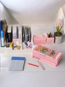 1pc Mini Multi-Function Pencil Box, Stationery Case, Ruler, Color Pens, Miniature Prop, Dollhouse Decoration, Photography Prop