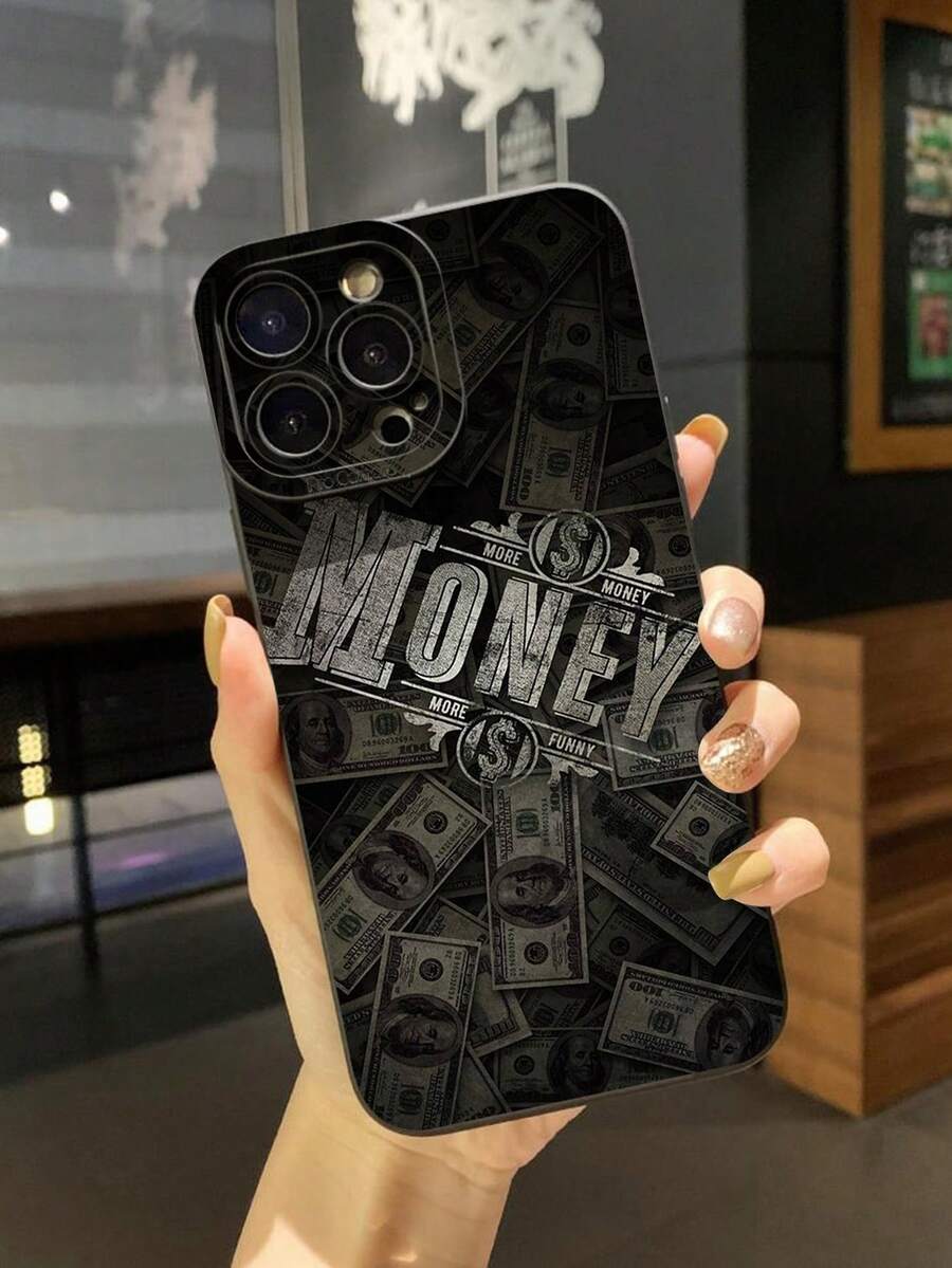 1pc Dollar MONEY Pattern Shockproof Phone Case Compatible With Apple, /Galaxy, Infinix, Redmi, OPPO, VIVO, Realme Waterproof Anti-Fall Scratch Resistant - Black - View 1
