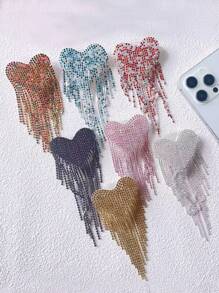 1pc New Creative Tassel Heart Nail Adhesive Universal Phone Holder, Crystal Telescopic Air Cushion Phone Stand, U Shape Finger Ring Grip, Elegant High-End Rhinestone Tassel Stand For Women Compatible With IPhone, Android Phone, Gift For Birthday, Family, Friends Phone Accessories