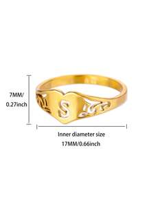 1枚不锈钢心形字母戒指，女士镀金镂空花朵A-Z字母戒指，订婚结婚珠宝礼物 - 金黃色 - 查看 18