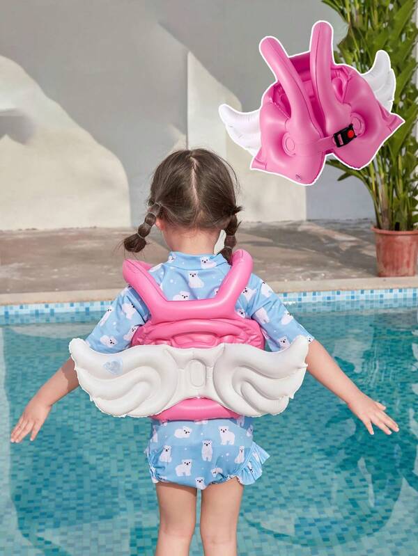 1 pezzo Costume da bagno con giubbotto di salvataggio per bambini, giubbotto di salvataggio gonfiabile per nuoto per bambini, design con ali d'angelo carino