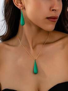 1 Necklace + 1 Pair Earrings, Fashion Long Teardrop Pendant Creative Everyday Versatile Jewelry Set For Women - earrings necklace set - View 4