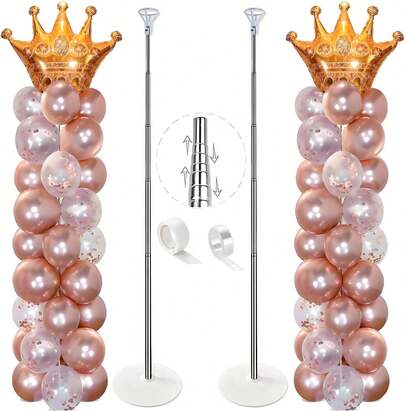 TendenciaJuego de 2 kit de soportes de columna arco para globos, soporte del pilar del globo ajustable de altura, soporte base para globos del pilar telescópico metálico, fiestas, decoración navideñaCalidad premium