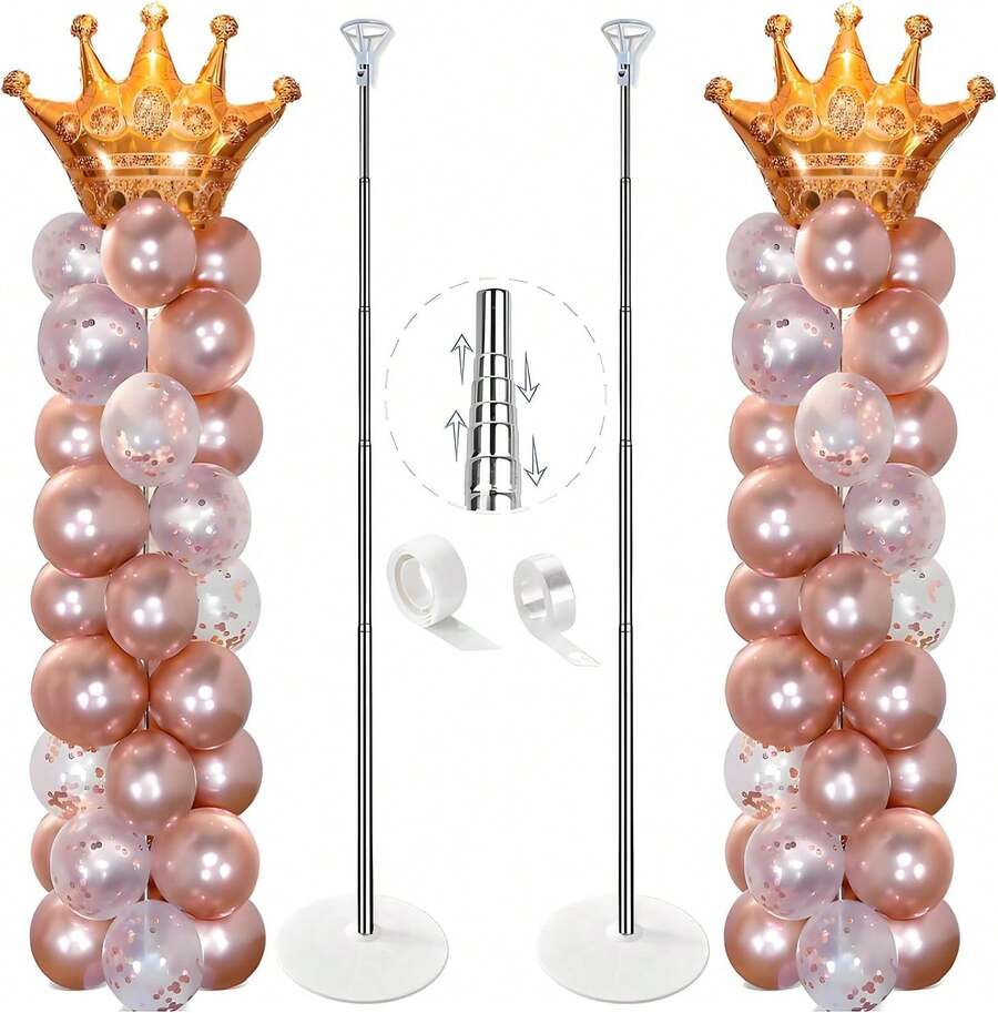 TendenciaJuego de 2 kit de soportes de columna arco para globos, soporte del pilar del globo ajustable de altura, soporte base para globos del pilar telescópico metálico, fiestas, decoración navideñaCalidad premium - Conjunto de 4 - Ver 1