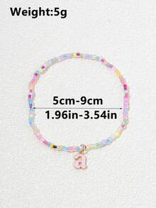 1pc Gradient Pink 26 Letters Pendant Beaded Colorful Plastic Bead Elastic Anklet, Suitable For Young Girls And Teens - Multicolor - View 3