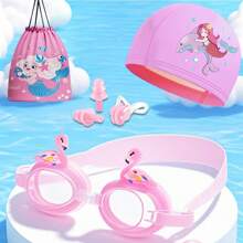 1 Set Cartoon Design Swimming Goggles, Beach Bag, Nose Clip, Ear Plugs, Swim Cap, Swimming Accessories Set