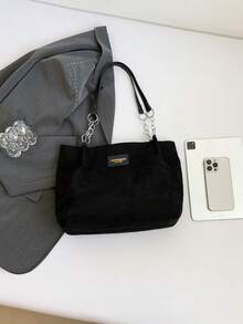 1 pièce Sac fourre-tout à l'épaule, grande capacité, fermeture à glissière, mode et polyvalent pour le trajet, les voyages, les achats, les sorties, cadeau pour les adolescentes, les étudiantes et les femmes actives. Convient pour le bureau, l'école, le travail, les affaires, le trajet, l'extérieur, les voyages - Noir - Voir 7