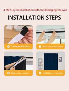 1pc Self-Adhesive Portable 100% Blackout Curtain, No Drill Needed Sunshade Cloth Suitable For Windows, Doors, Bedrooms, Basements - Heat Insulation, Darkening Kitchen Room Curtains, All Season Use,Fall Decor,Autumn Decor,Room Decor - Navy - View 7