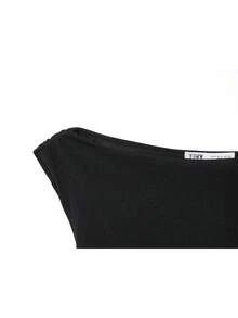 女士优雅不对称无袖连衣裙，时尚褶皱修身开衩露背派对连衣裙 - 黑色 - 查看 5