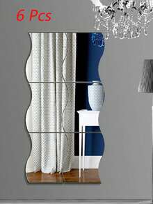 6 Simple Wave Acrylic Mirror Stickers, Size 4.72 Inches * 3.54 Inches For Wall Decoration They Are Self-Adhesive Mirror Stickers, Combined DIY Mirror Wall Stickers 3D Three-Dimensional Home Decoration Creative Self-Adhesive Trays, Suitable For Decorating The Center Of The Table Or Weddings Room Decor Wall Mirror Mirror For Room Bathroom Decor Living Room Decor - Multicolor - View 2