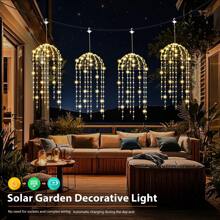 Luces decorativas colgantes de jardín solares, Luces en forma de medusa de 256 LED con alambre de cobre con 8 modos, luces de hadas resistentes al agua IP44, para fiestas de verano, jardines, pérgolas, bodas, pabellones y centros comerciales