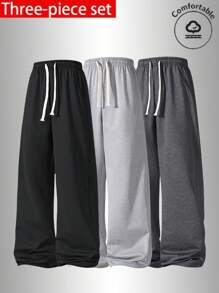 3pcs/Set Men's Solid Color Casual Sports Pants - All Season - Basic Drawstring Waistband And Cuffs Leisure Running Workout Trousers - Suitable For Daily Wear And Outdoor Sports - Ideal Gift