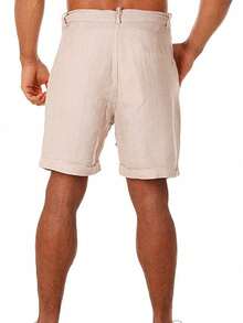 Men's Breathable Linen Beach Shorts, Summer Loose Men's Trousers - 卡其色 - 查看 5