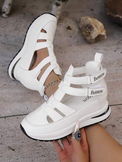Sandalias de cuña con hueco de estilo preppy, nuevas sandalias de plataforma gladiador transpirables de verano para mujer
