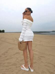 Melissa Matos 女士连体蕾丝蛋糕网眼迷你裙，演唱会服装女士 - 杏色 - 查看 6