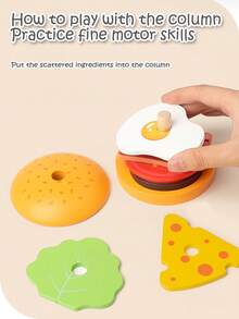 Children's Simulated Wooden Pretend Burger, Sandwich Set Column Matching, Educational Food Assembly Toys, Early Education Interactive Kitchen Pretend Toys Fun Stacking Toys That Simulate Food
