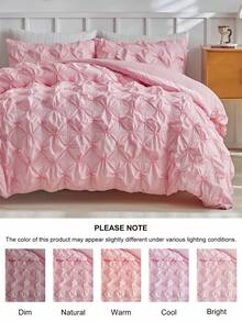 2/3pcs Pink Pleated Polyester Duvet Cover Set, Cute Modern Chic Bedding Set For All Seasons, Soft& Breathable Kids Girls Teens Bedding Set,( 1 Duvet Cover+ 1/2 Pillowcases) - Pink - View 7