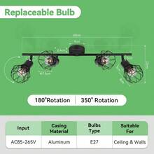 Retro Iron Pendant Light, Rotatable Ceiling Lamp, E27/E14 Bulb, Suitable For Living Room, Dining Room, Bedroom, Kitchen, Hallway, Coffee Shop, Art Gallery, 85-265V - Rotatable Iron Cage Chandelier - View 14