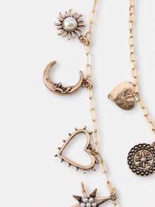 ZAA Sun & Moon Tassel Necklace, Vintage Tassel Choker, Retro Niche Luxury Collarbone Chain, Bohemian Style Necklace, 2026 New Fashion Accessory - Multicolor - View 4