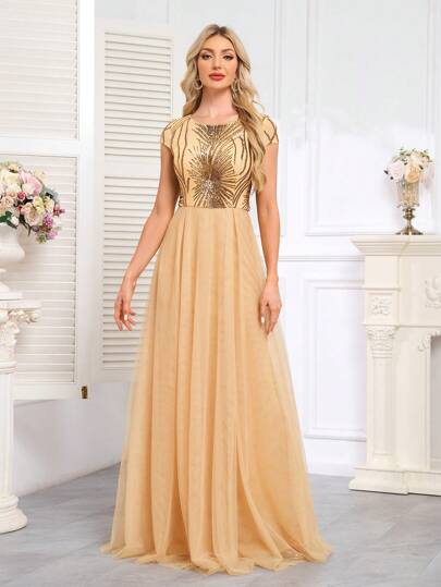 hezixi Vestido de festa feminino com lantejoulas e patchwork, elegante, formal, para formatura, jantar, baile de formatura