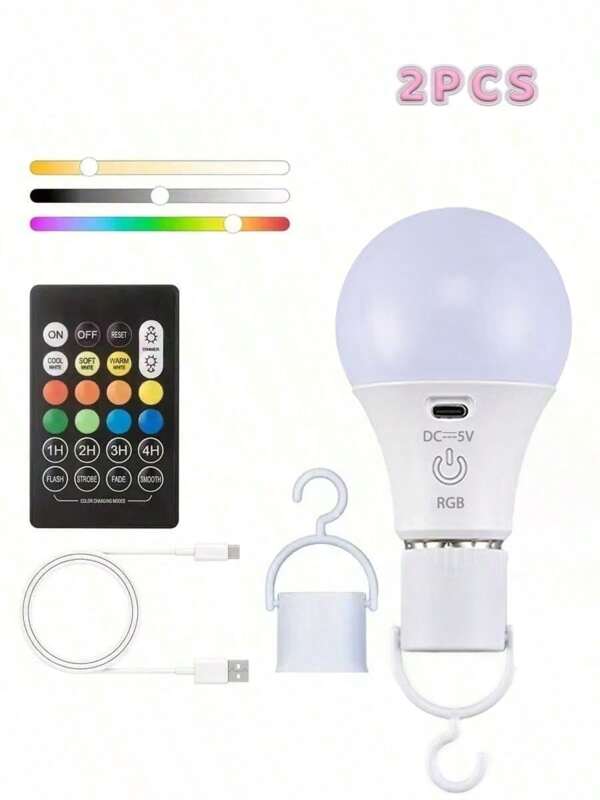 Rechargeable E26/E27 Light Bulb With Remote Control, Battery-Powered Backup Bulb For Wall Scones And Table Lamps, 15 Color Options, 3 Timer Settings, Dimmable, Wireless Orb Lamp For Non-Hardwired, Detachable Charging