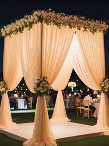 1 件，优雅的香槟色婚礼拱门薄纱面料，1 包 75 厘米/160 厘米 X 600 厘米/800 厘米，窗帘薄纱背景窗帘婚礼派对天花板装饰，非常适合婚礼装饰、周年纪念、仪式招待会。