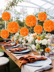 9 个橙色纸花球、创意纸花球、纸球悬挂纸花球、纸巾花球悬挂装饰、纸泡泡球悬挂纸花球装饰、婚礼派对庆祝活动装饰