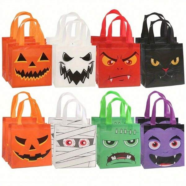 32pcs Various Halloween Cartoon Style Gift Bags, Made Of Non-Woven Material With Handles. These Reusable And Waterproof Bags Are Suitable For Birthday Celebrations, Halloween Events, Holiday Parties, Retail Shopping, And Gift Packaging.