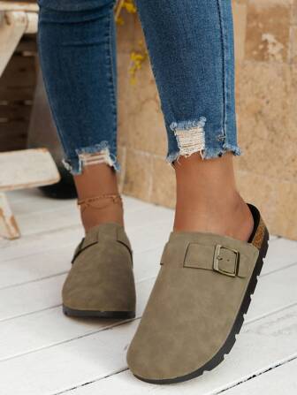 Women's Indoor & Outdoor Non-Slip Casual Slippers, Soft Cork Thick Sole Backless Slip-On Sandals