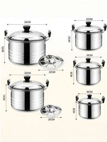 10 Piezas Batería de Cocina Juego de Ollas de Acero Inoxidable con Antiadherente Vaporera para Cocina, – Resistencia y Estilo para tu Cocina ﻿ - Plateado - Ver 7