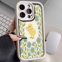Easter Chick With Blue Flowers Phone Case For IPhone 16 Pro Max/16 Plus/16 Pro/16/15/14/13/12/11, Unisex, Scratch Resistant TPU, Full Body Ultra Thin, Shockproof With Camera Guard - White - View 4