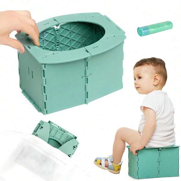 Tragbarer Toilettensitz für Kleinkinder, faltbar, Reise-Töpfchen-Trainingssitz mit Reinigungsbeuteln, wiederverwendbar für Outdoor-Camping, Reise, Kinder Kleinkind Reise-Toilettensitz