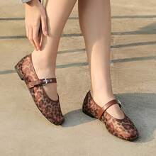 Rihero Zapatos Elegantes De Mujer Mary Jane Flats Breathable Mesh Square Toe Adjustable Buckle Strap Ballet Shoes Cushioned Insole All Day Comfort - 豹 - 查看 6