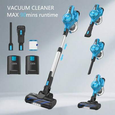 INSE Cordless Vacuum Cleaner With 300W Powerful Suction, Max 90 Mins Runtime, Househeld Stick Vacuum Cleaner With LED Lights, Efficient Cleaning, And Low Noise, Lightweight  Handheld Vacuum Cleaner For Pet Hair,Carpet,Hard Floor And Car Vacuum Cleaner