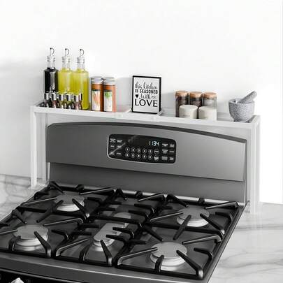 4X Strong Magnetic Rack For Stove Top, 30" Adjustable Oven Spice Rack, Seasoning Organizer Kitchen Shelves, Matte White