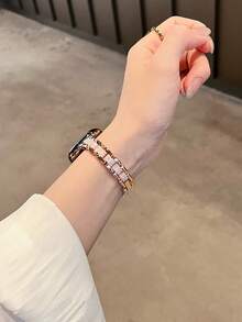 1条女士奢华小巧金属树脂腰带，兼容表带44mm、40mm、42mm、46mm、38mm、49mm、41mm、45mm，设计优雅，兼容Series 11、10、9、8、7、SE、6、5、4、3、Ultra、2、1，是送给女性的绝佳礼物。 - 玫瑰金 - 查看 4