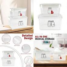 First Aid Box Empty And Vitamin Bottle Organizer Set Clear Plastic Medical Box With SnapOff Lid Handle For Supplements Medicine Storage - Clear - View 1