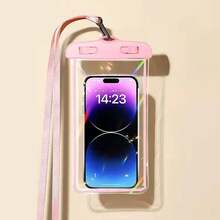 Luminous Fluorescent Phone Waterproof Bag With Touch Screen, Face Unlocking, Swimming And Drifting, Transparent Waterproof Phone Case, Phone Sealing Case, Beach Essentials, Beach Accessories, Pool Float - Hot Pink - View 2