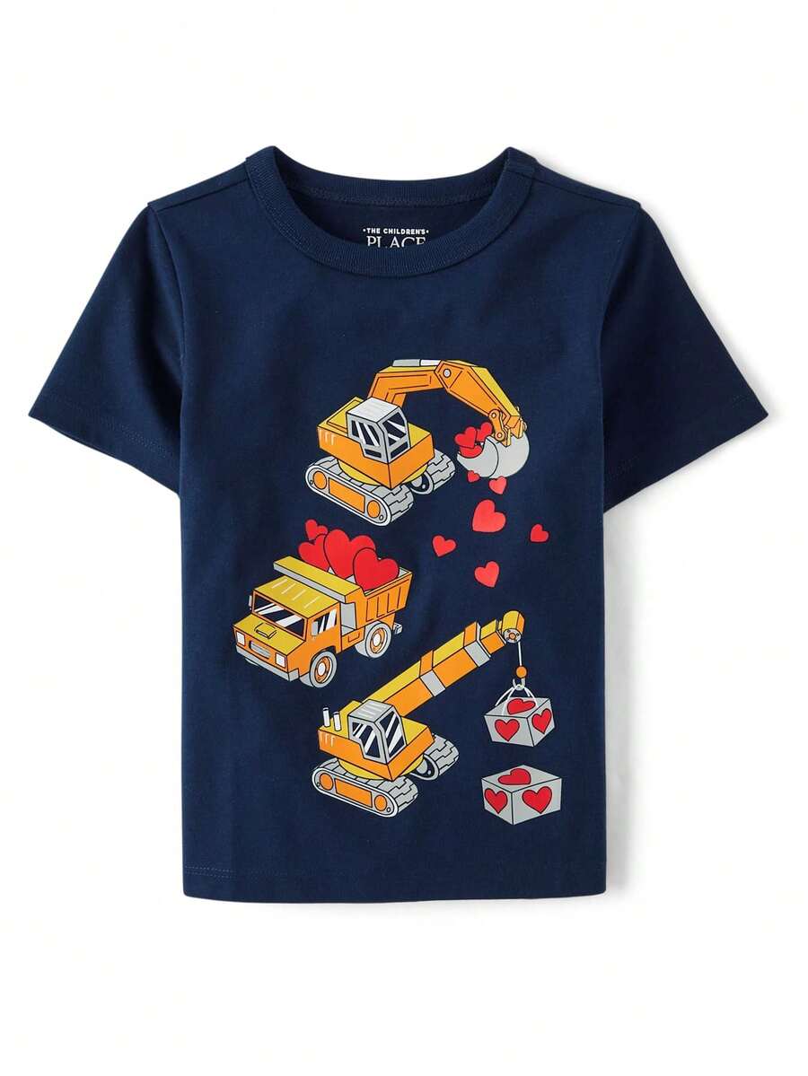 The Children's PLACE Baby And Toddler Boys Valentine's Day Construction Graphic Tee - THỦY TRIỀU - Xem 1