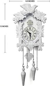 Cuckoo Clock Vintage Large Wooden Wall Clock Handcrafted 13x9.5 Inch (White)