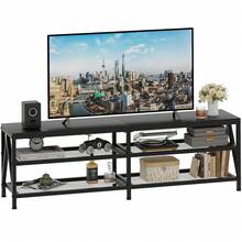 TV Stand For TV Up To 75 Inch, Long 70" TV Cabinet With 3-Tier Storage Shelves, Black Oak
