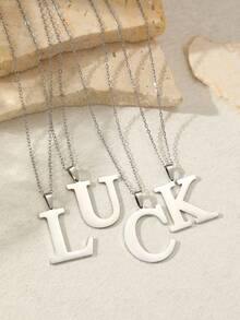 Aomogo 1 pieza Collar de acero inoxidable simple y de moda con 26 letras que no se decoloran, regalo perfecto para hombres en cumpleaños y días festivos - collar - Ver 3