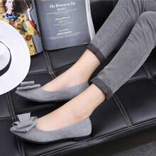 Zapatos individuales mujeres con puntas de primavera y otoño, lazos, suelas planas, zapatos de frijol, boca poco profunda y zapatos gruesos para perezosos - Gris - Ver 1