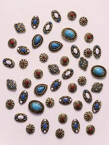 50件/套复古金属饰品,椭圆形绿松石混搭风格,宫廷风美甲装饰,DIY美甲饰品,美甲宝石,美甲用品 - 金色 - 查看 4