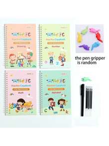 Weihnachtsdekoration 4er Pack Das gerillte Schreibheft für Alter 4-8, wiederverwendbares geriffeltes Schreibheft, magisches Rillenpraktikumskopfbuch, Vorschulrillenkallligraphie-Set mit 5 Nachfüllungen, 1 Stift, 1 Stifthalter