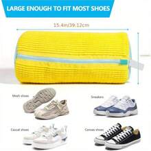 1pc Washing Machine Shoe Bag, Fits All Shoe Types - Yellow With Blue Zipper, Soft Thermal Lined, Ideal For Athletic & Casual Shoes, Laundry Bag, Holiday Essential, Travel Accessory, Graduation Gift - Multicolor - View 9