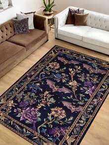 1 件超大风格区域地毯 - 复古美学，Oushak 设计，海军蓝，带花卉和蝙蝠图案，客厅地毯，地毯，客厅区域地毯，区域地毯，垫子，家居装饰，大客厅地毯 - 彩色 - 查看 2